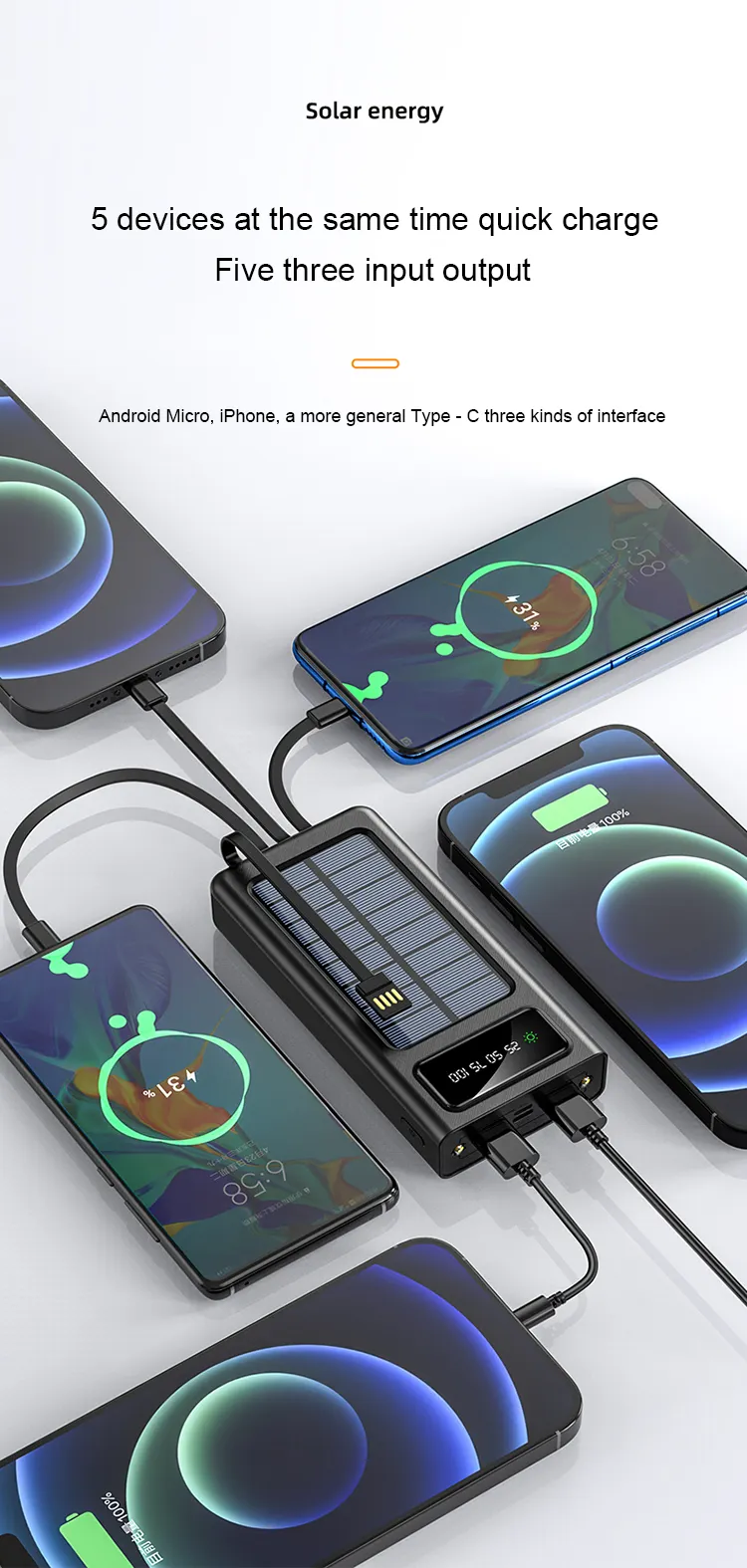 Multi-charging Portable 10,0000mah Solar Power bank