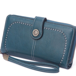 Dante Premium Ladies large Capacity 13 Slot Leather RFID Anti-theft Wallet - Blue