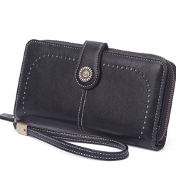 Dante Premium Ladies large Capacity 13 Slot Leather RFID Anti-theft Wallet - Black