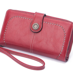 Dante Premium Ladies large Capacity 13 Slot Leather RFID Anti-theft Wallet - Wine Red