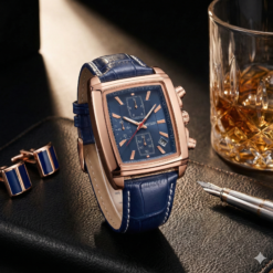 Premium Megir MGE12 Men Waterproof Chronograph Military Wristwatch - Rose Gold Blue
