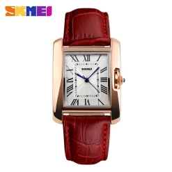 Premium SKMEI 1085 Ladies Stainless Leather Strap Quartz Wrist Watch - Red
