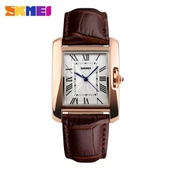 Premium SKMEI 1085 Ladies Stainless Leather Strap Quartz Wrist Watch - Brown