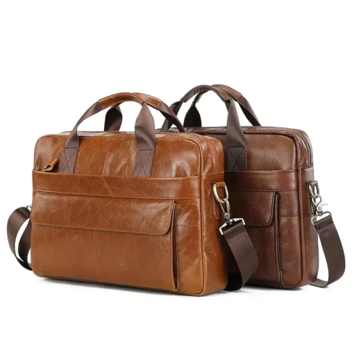 BULLCAPTAIN Leather 15.6" Laptop Bag Men Briefcase Busines Shoulder Bag Handbag