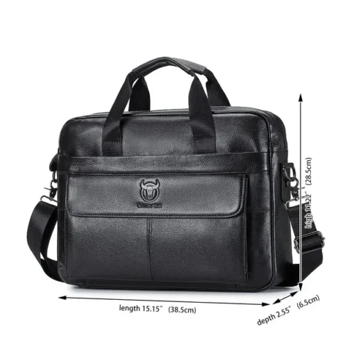 BULLCAPTAIN Leather 15.6" Laptop Bag Men Briefcase Busines Shoulder Bag Handbag - Image 8