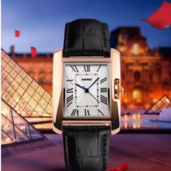Premium SKMEI 1085 Ladies Stainless Leather Strap Quartz Wrist Watch - Black
