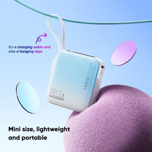 Gradient Color Portable Mini 10,000mAh PD 22.5W Power Bank With Built in Type C Cable - Image 5