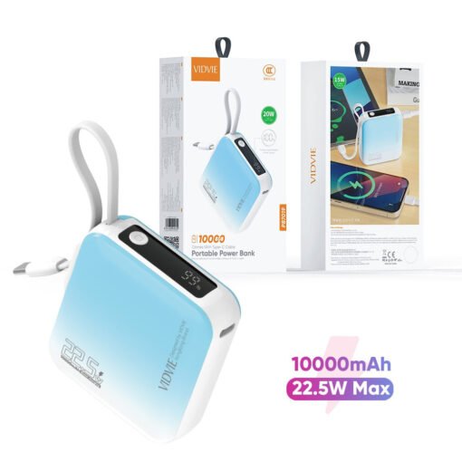 Gradient Color Portable Mini 10,000mAh PD 22.5W Power Bank With Built in Type C Cable