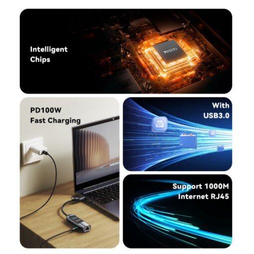 Premium Yesido HB21 Aluminum Alloy PD100W Fast Charging Type-C  Hub Adapter - Image 4