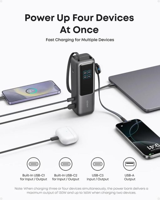 Anker Zolo Power Bank (25,000mAh, 165W, Built-in Retractable Cables) – A1695P11 – Black - Image 5