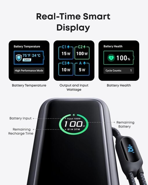 Anker Zolo Power Bank (25,000mAh, 165W, Built-in Retractable Cables) – A1695P11 – Black - Image 6