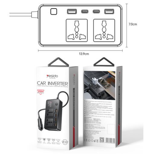 Yesido VC07 Premium 200W PD  Fast Charging Car Inverter - Image 9