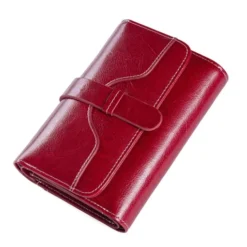 Premium Damski Vintage Design Card holder RFID Genuine Leather Women’s Short Purse - Wine Red