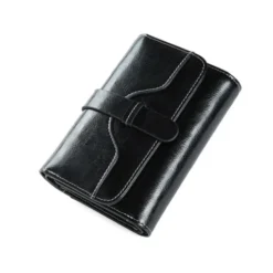 Premium Damski Vintage Design Card holder RFID Genuine Leather Women’s Short Purse - Black