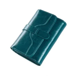 Premium Damski Vintage Design Card holder RFID Genuine Leather Women’s Short Purse - Blue