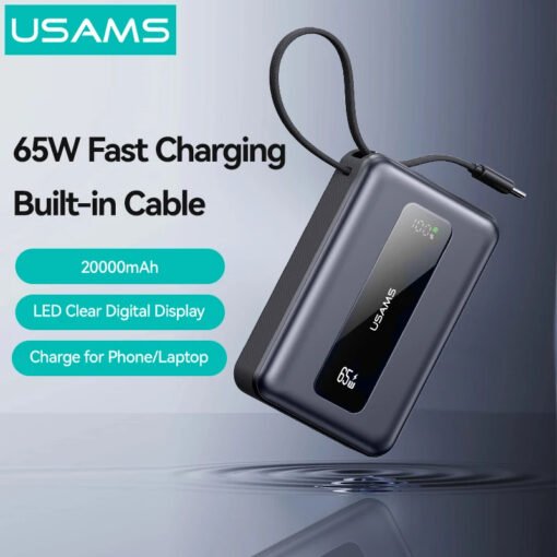 Premium Usams CD243 20,000mah 65W Fast Charging Powerbank With Cables - Image 3