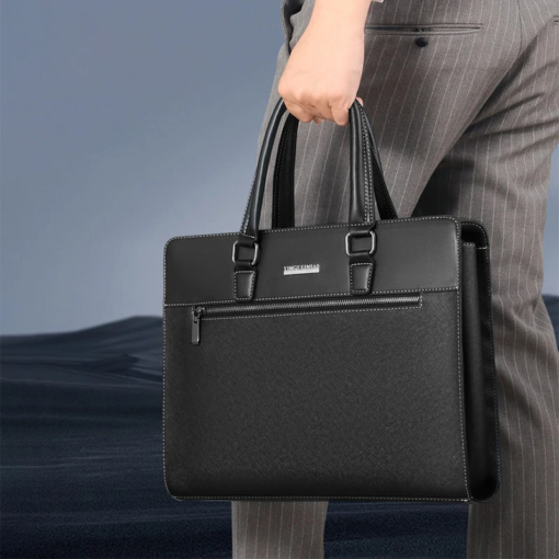 Unisex Executive Leather Laptop Briefcase – Sleek Office & Travel Bag-Black - Image 3
