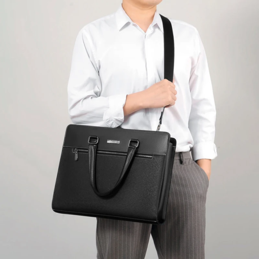 Unisex Executive Leather Laptop Briefcase – Sleek Office & Travel Bag-Black - Image 4