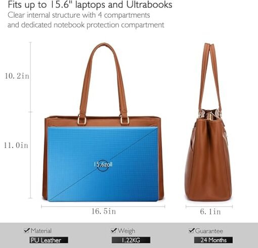 UrbanChic Elegant Work Tote – Waterproof PU Leather Laptop Bag for Women, Fits 15.6-Inch Laptop, Multi-Pocket Office Briefcase Shoulder Bag - Image 8