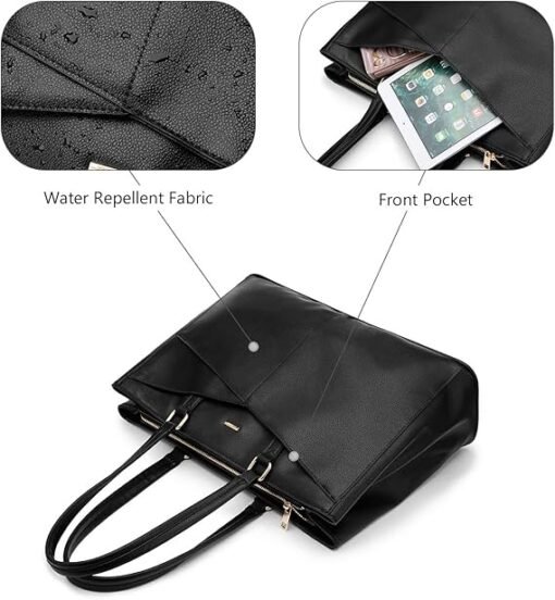 UrbanChic Elegant Work Tote – Waterproof PU Leather Laptop Bag for Women, Fits 15.6-Inch Laptop, Multi-Pocket Office Briefcase Shoulder Bag - Image 5