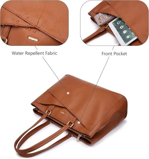 UrbanChic Elegant Work Tote – Waterproof PU Leather Laptop Bag for Women, Fits 15.6-Inch Laptop, Multi-Pocket Office Briefcase Shoulder Bag - Image 6
