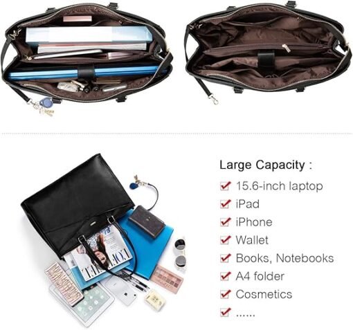 UrbanChic Elegant Work Tote – Waterproof PU Leather Laptop Bag for Women, Fits 15.6-Inch Laptop, Multi-Pocket Office Briefcase Shoulder Bag - Image 3