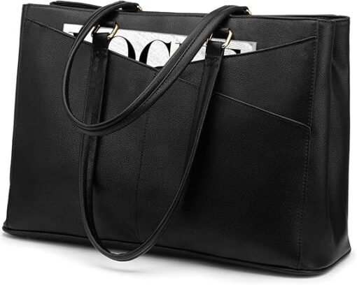 UrbanChic Elegant Work Tote – Waterproof PU Leather Laptop Bag for Women, Fits 15.6-Inch Laptop, Multi-Pocket Office Briefcase Shoulder Bag - Image 2
