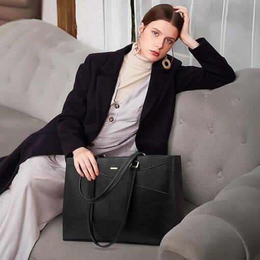 UrbanChic Elegant Work Tote – Waterproof PU Leather Laptop Bag for Women, Fits 15.6-Inch Laptop, Multi-Pocket Office Briefcase Shoulder Bag - Image 4