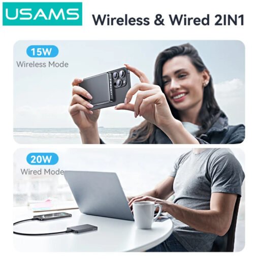 Premium USAMS CD242 Ultra-Slim 10000mAh Magnetic Wireless Fast Charging Power Bank - Image 3