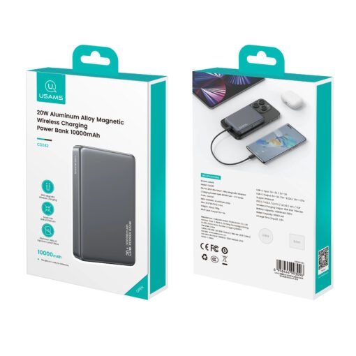 Premium USAMS CD242 Ultra-Slim 10000mAh Magnetic Wireless Fast Charging Power Bank - Image 6