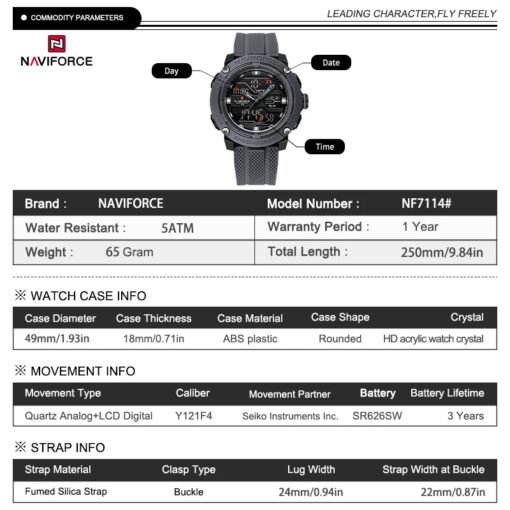 Premium Naviforce 7114 Mens Casual sports Waterproof Quartz Watch - Image 4