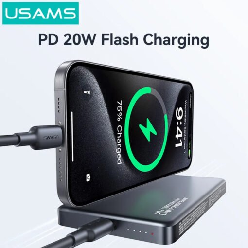 Premium USAMS CD242 Ultra-Slim 10000mAh Magnetic Wireless Fast Charging Power Bank - Image 5