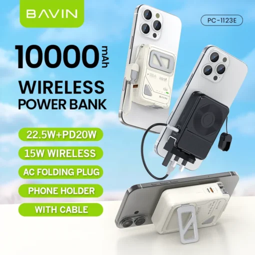 BAVIN PC1123E | Premium 3-in-1 Fast Charging Powerbank (10,000mAh, Wireless + Wall Charger) - Image 2