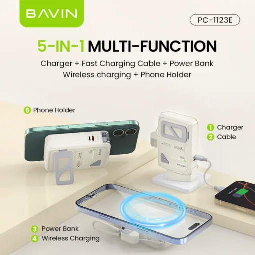 BAVIN PC1123E | Premium 3-in-1 Fast Charging Powerbank (10,000mAh, Wireless + Wall Charger) - Image 3