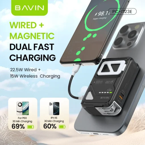 BAVIN PC1123E | Premium 3-in-1 Fast Charging Powerbank (10,000mAh, Wireless + Wall Charger) - Image 4