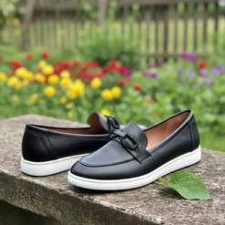 SleekStep Lumina – Women's Premium Obsidian Black Leather Loafers