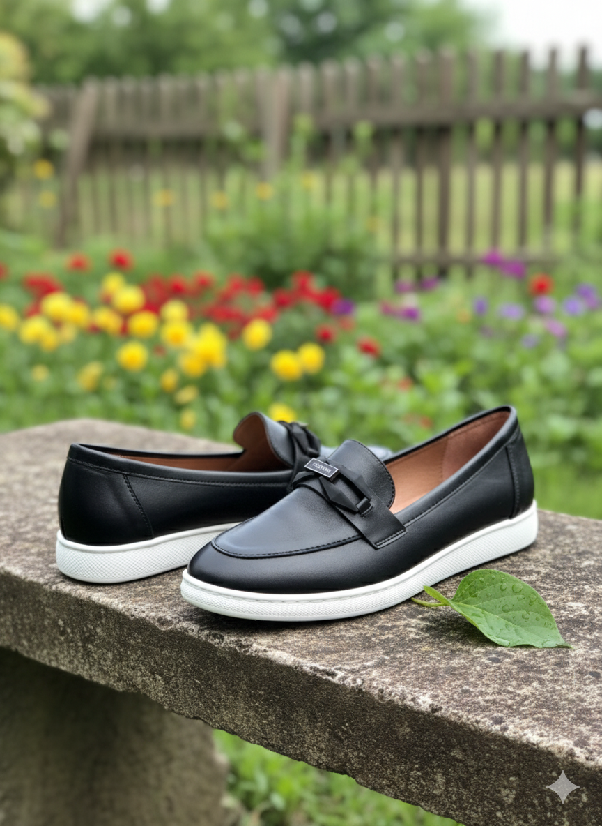 SleekStep Lumina – Women's Premium Obsidian Black Leather Loafers