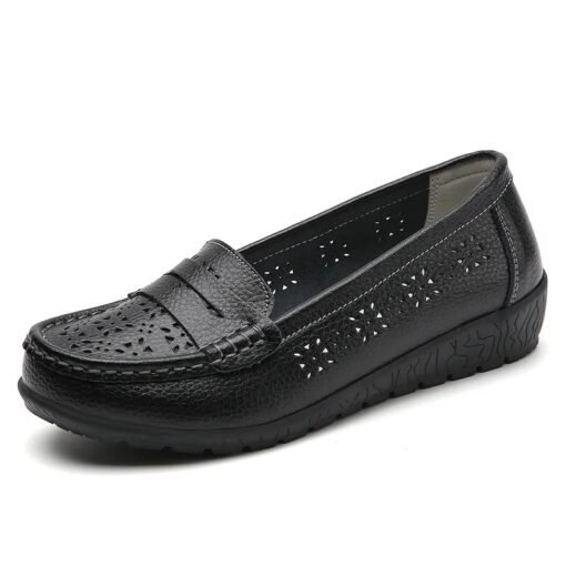Premium Wedge Heel Leather Ladies Slip-on Loafers - Image 6