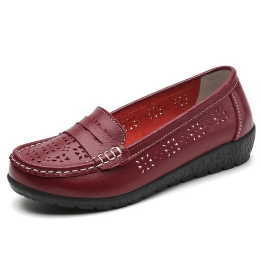 Premium Wedge Heel Leather Ladies Slip-on Loafers - Image 7