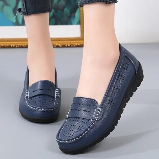 Premium Wedge Heel Leather Ladies Slip-on Loafers - Image 4