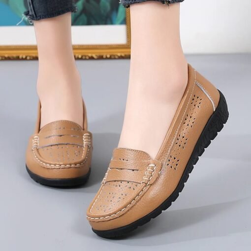 Premium Wedge Heel Leather Ladies Slip-on Loafers - Image 3