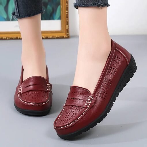 Premium Wedge Heel Leather Ladies Slip-on Loafers