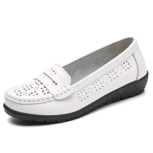 Premium Wedge Heel Leather Ladies Slip-on Loafers - Image 8