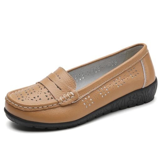 Premium Wedge Heel Leather Ladies Slip-on Loafers - Image 5