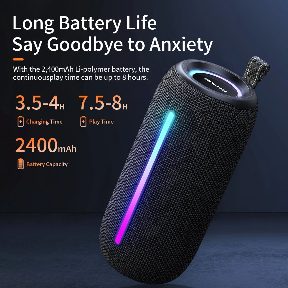 Premium Awei Y788 Waterproof Bluetooth 5.1 Speaker – TWS, Deep Bass, LED Party Lights-Black - Image 2