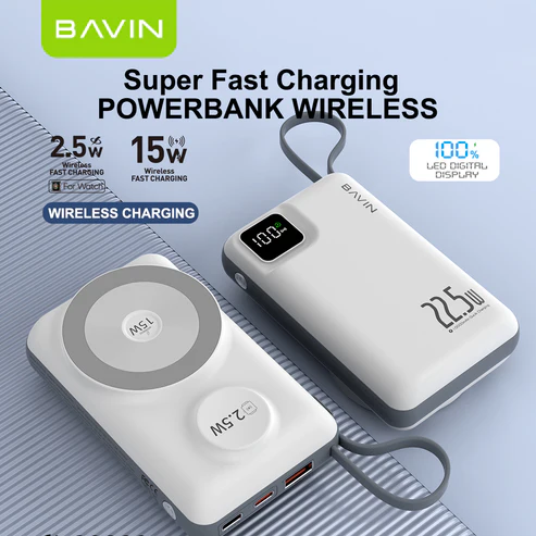 BAVIN 10000mAh Super Fast Wireless Power Bank – LED Display, Type-C Cable Included, Travel Ready - Image 7