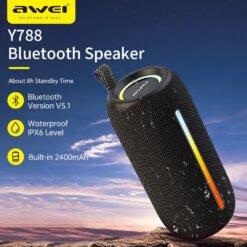 Premium Awei Y788 Waterproof Bluetooth 5.3 Speaker – TWS, Deep Bass, LED Party Lights-Black
