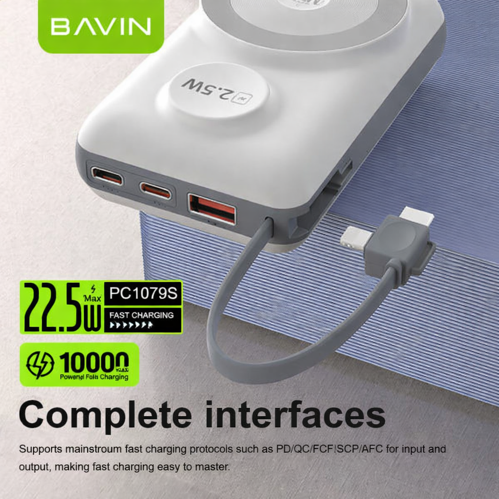 BAVIN 10000mAh Super Fast Wireless Power Bank – LED Display, Type-C Cable Included, Travel Ready - Image 3