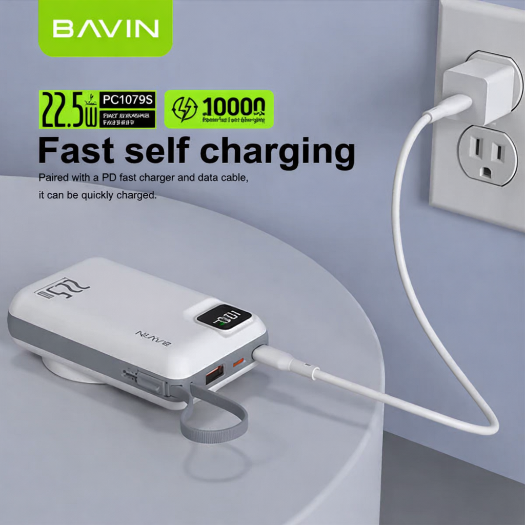 BAVIN 10000mAh Super Fast Wireless Power Bank – LED Display, Type-C Cable Included, Travel Ready - Image 4