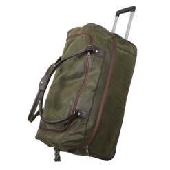 Voyager Pro Large Capacity Genuine Leather Travel Duffel (Wheeled Roller) Bag - Olive